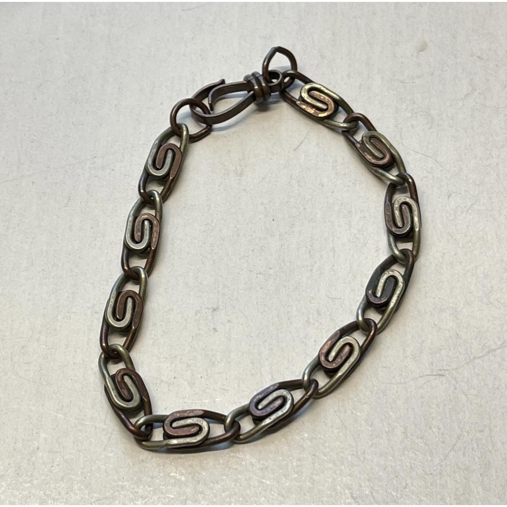 Vintage Copper Silver Tone Snail Scroll Chain Link Bracelet 7.5" MCM - Picture 3 of 4